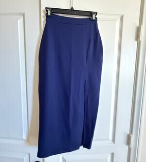 Susana Monaco High Waist Side Slit Midi Skirt Navy XS